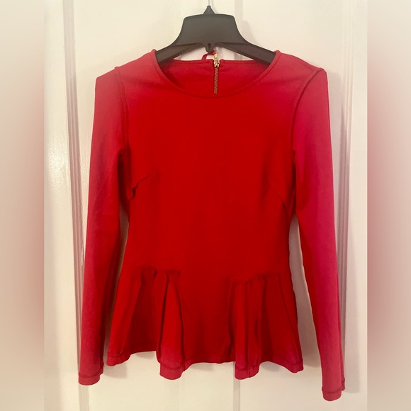 NWOT! Luxury Designer Carmen Marc Valvo Red Long-Sleeve Peplum Top Flattering XS - Picture 6 of 10